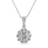 .925 Sterling Silver Diamond Accent Sunburst Milgrain 18" Pendant Necklace (I-J Color, I1-I2 Clarity) by Infinite Jewels