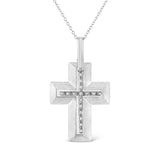 .925 Sterling Silver Prong-Set Diamond Accent Bold Cross 18" Pendant Necklace (I-J Color, I1-I2 Clarity) by Haus of Brilliance