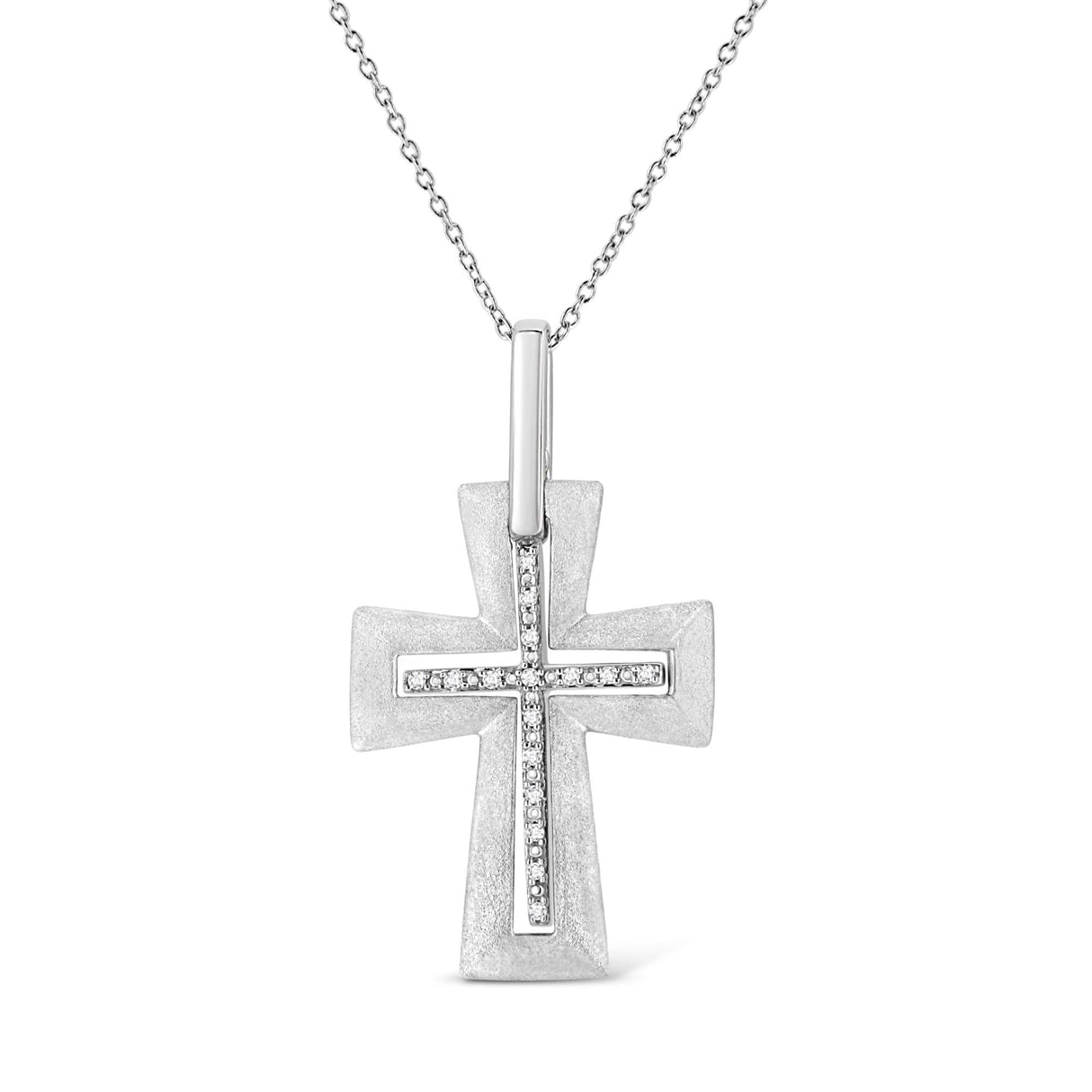 .925 Sterling Silver Prong-Set Diamond Accent Cross 18" Pendant Necklace (I-J Color, I1-I2 Clarity) by Haus of Brilliance