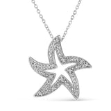 .925 Sterling Silver Prong-Set Diamond Accent Starfish 18" Pendant Necklace (I-J Color, I1-I2 Clarity) by Haus of Brilliance