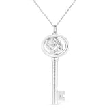 .925 Sterling Silver Diamond Accent Zodiac Key 18" Pendant Necklace (K-L Color, I1-I2 Clarity) by Infinite Jewels