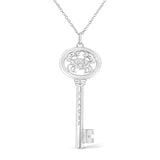 .925 Sterling Silver Diamond Accent Zodiac Key 18" Pendant Necklace (K-L Color, I1-I2 Clarity) by Infinite Jewels