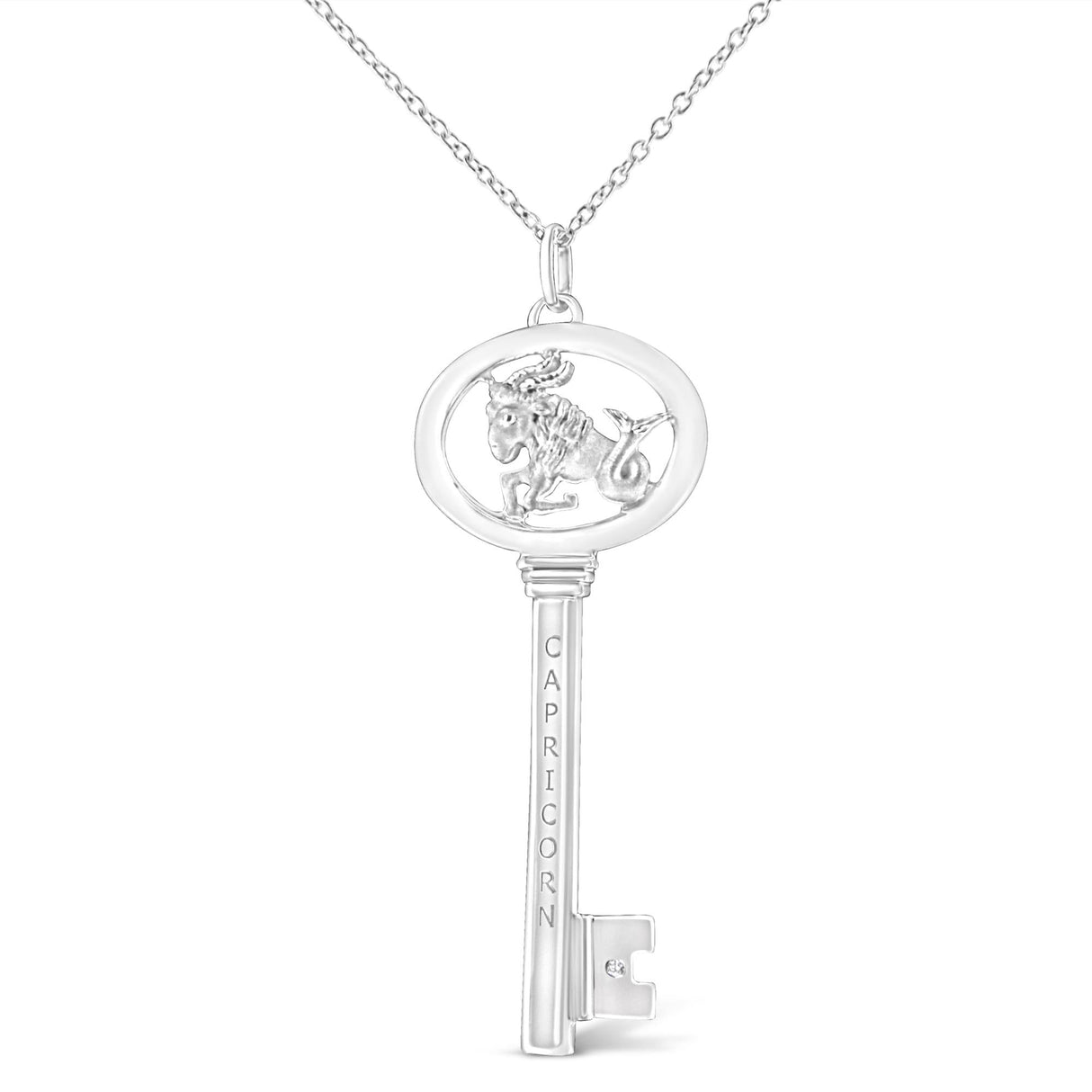 .925 Sterling Silver Diamond Accent Zodiac Key 18" Pendant Necklace (K-L Color, I1-I2 Clarity) by Haus of Brilliance