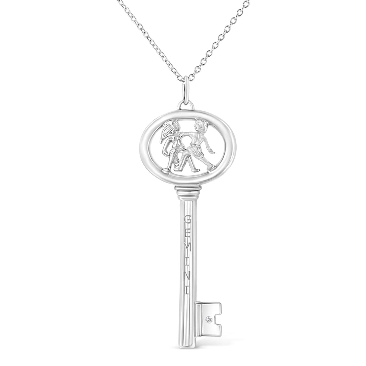 .925 Sterling Silver Diamond Accent Zodiac Key 18" Pendant Necklace (K-L Color, I1-I2 Clarity) by Infinite Jewels