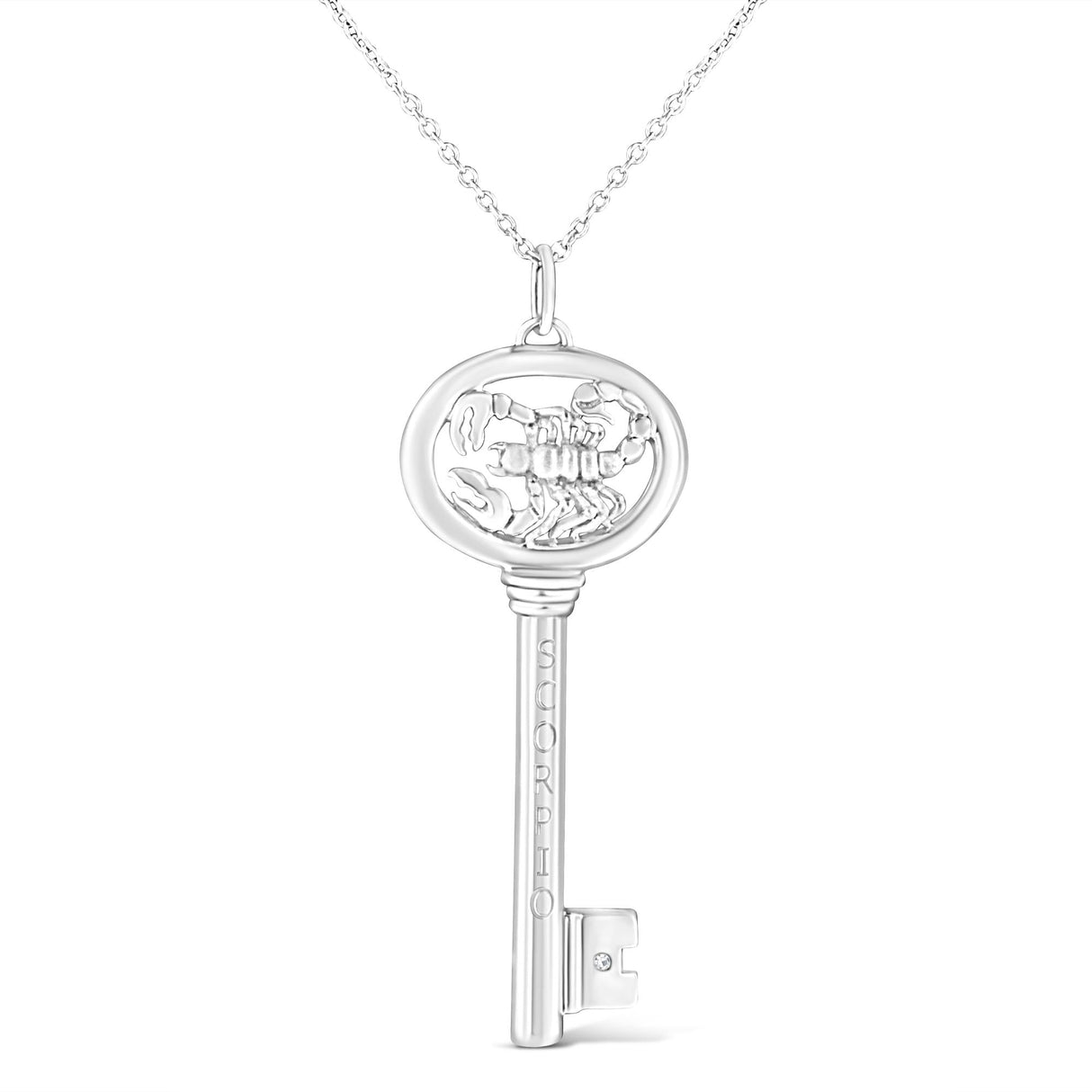 .925 Sterling Silver Diamond Accent Zodiac Key 18" Pendant Necklace (K-L Color, I1-I2 Clarity) by Haus of Brilliance