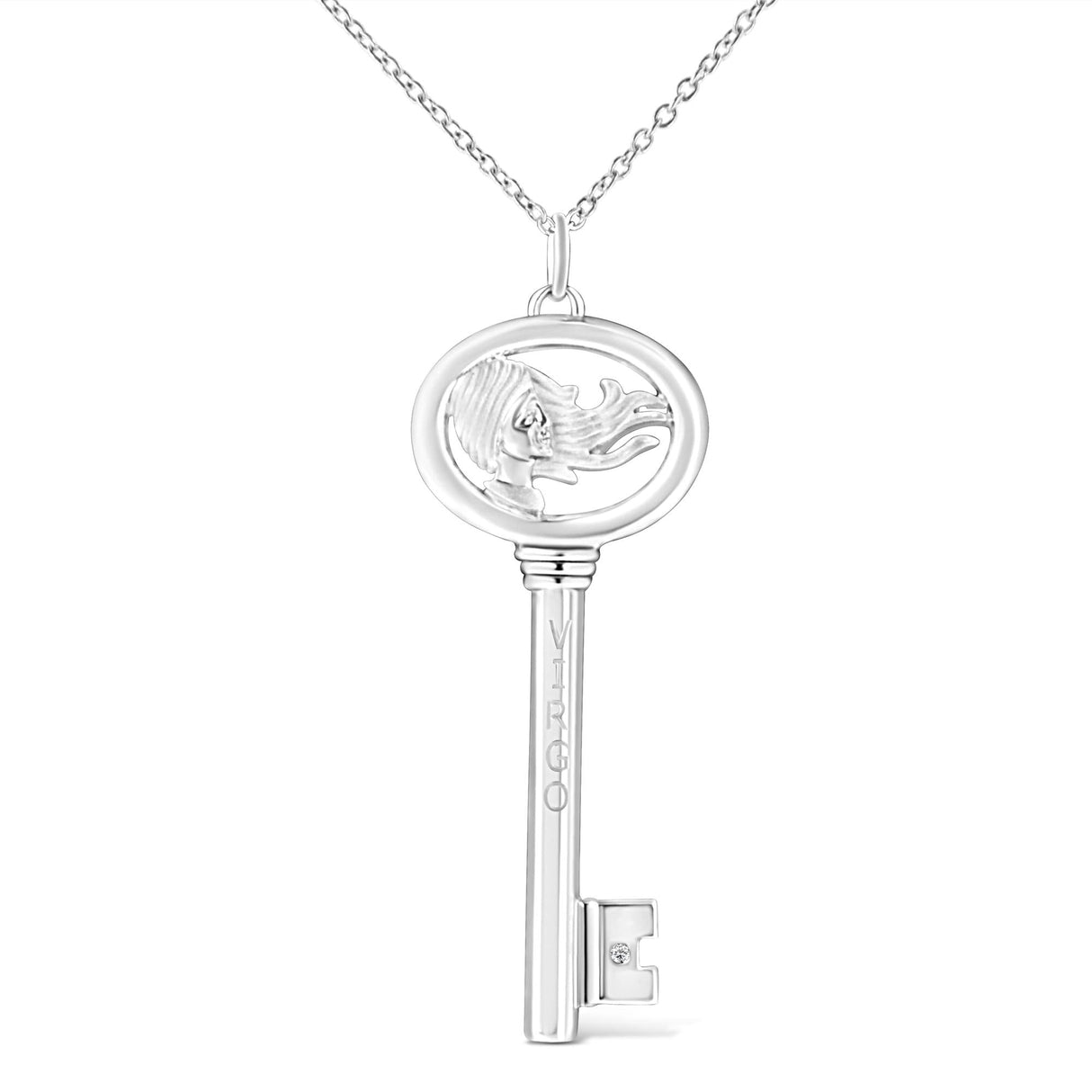 .925 Sterling Silver Diamond Accent Zodiac Key 18" Pendant Necklace (K-L Color, I1-I2 Clarity) by Haus of Brilliance