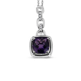 .925 Sterling Silver 6x6MM Cushion Shaped Natural Purple Amethyst and Diamond Accented Bale 18" Inch Pendant Necklace (I-J Color, I1-I2 Clarity) by Haus of Brilliance