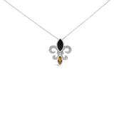 .925 Sterling Silver Marquise Onyx and Citrine and Diamond Accent Fleur De Lis Pendant Necklace (H-I Color, SI1-SI2 Clarity) - 18" by Haus of Brilliance