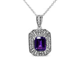 .925 Sterling Silver Purple Amethyst and Diamond Accent Art Deco Style 18" Pendant Necklace (I-J Color, I1-I2 Clarity) by Haus of Brilliance