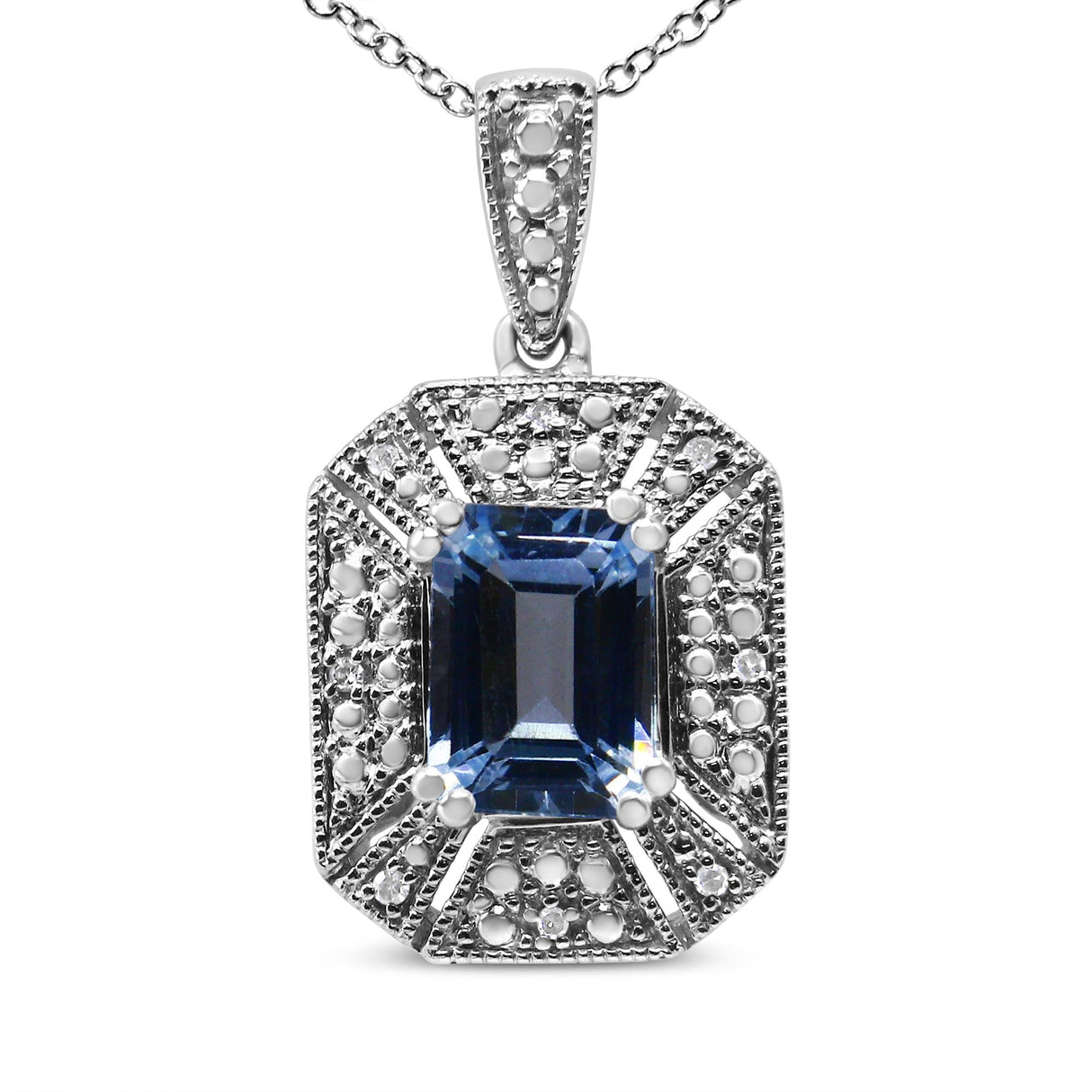 .925 Sterling Silver Blue Topaz and Diamond Accent Art Deco Style 18" Pendant Necklace (I-J Color, I1-I2 Clarity) by Haus of Brilliance