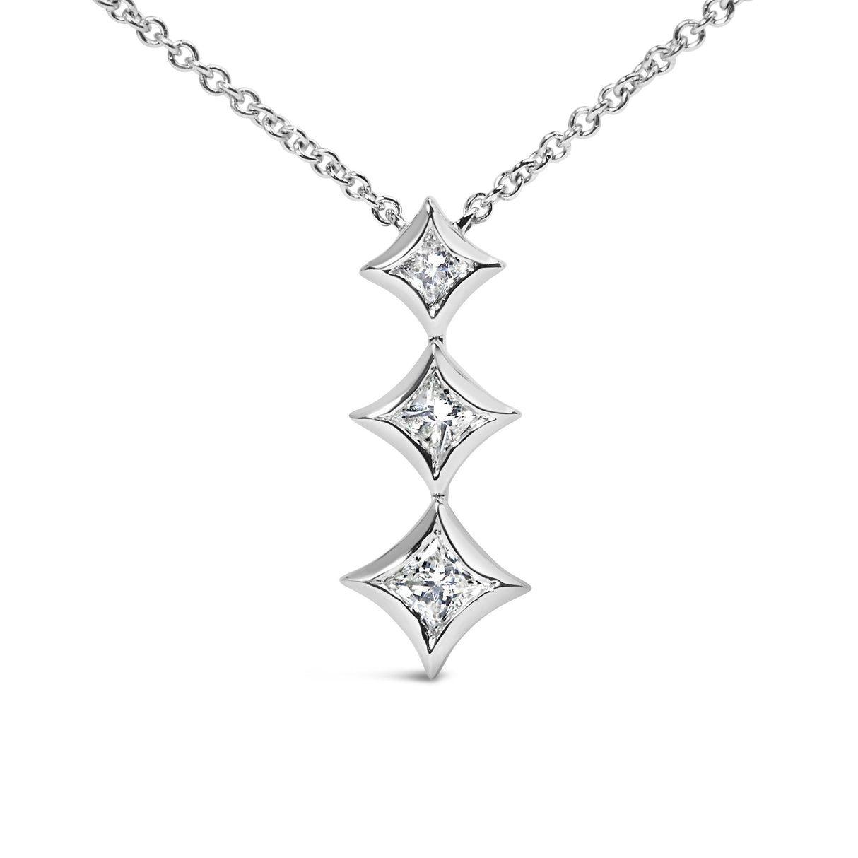 10K Gold 1/5 Cttw Princess Cut Diamond 3 Stone Drop 18" Pendant Necklace (H-I Color, SI2-I1 Clarity) by Haus of Brilliance