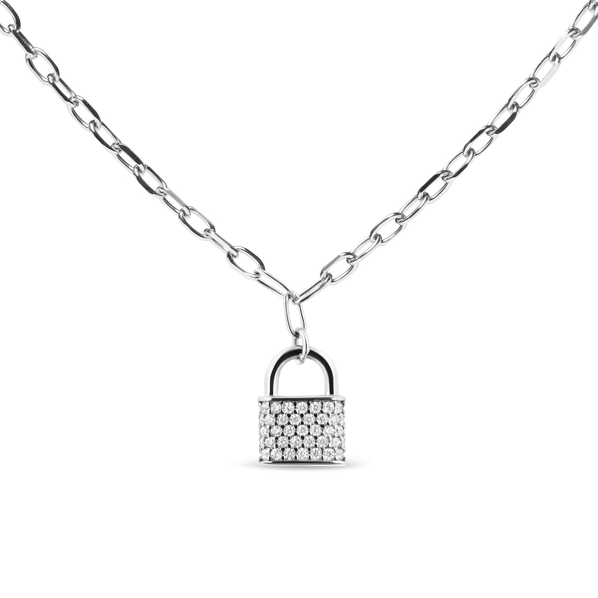 .925 Sterling Silver 1/4 Cttw Diamond Lock Pendant Necklace with Paperclip Chain (H-I Color, SI2-I1 Clarity) by Haus of Brilliance