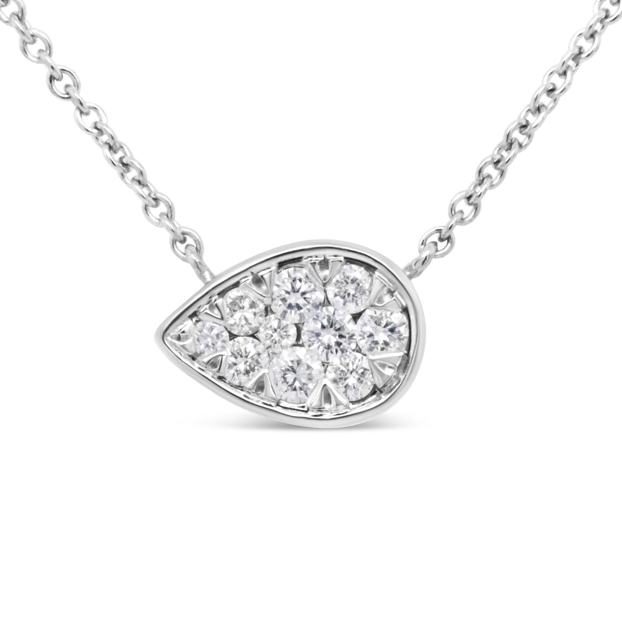 14K White Gold 1/4 Cttw Round Diamond Composite Teardrop Shape 18" Pendant Necklace - (G-H Color, SI2-I1 Clarity) by Haus of Brilliance