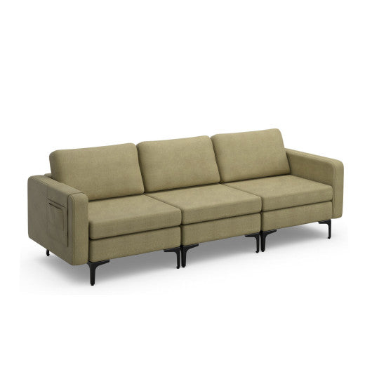 3-Seat Sectional Sofa Couch with Armrest Magazine Pocket and Metal Leg-Green