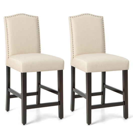 2 Pcs Fabric Nail Head Counter Height Dining Side Chairs Set-Beige