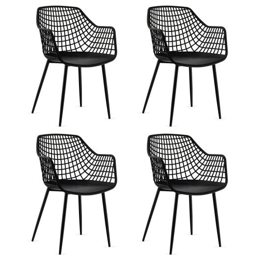 Set of 4 Heavy Duty Modern Dining Chair with Airy Hollow Backrest-Black