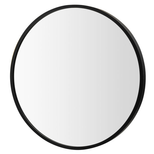 16-inch Round Wall Mirror with Aluminum Alloy Frame-Black