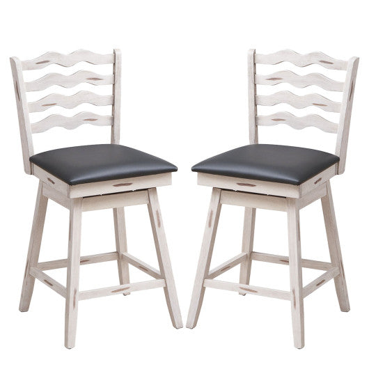 360° Swivel Bar Stools with Rubber Wood Frame and Ergonomic Backrest and Footrest-25 inches