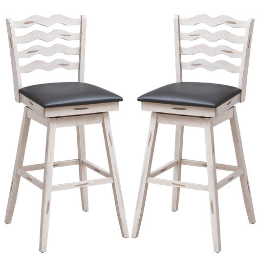 360° Swivel Bar Stools with Rubber Wood Frame and Ergonomic Backrest and Footrest-29 inches