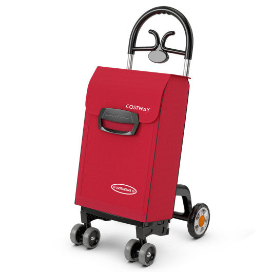 Folding Shopping Cart Utility Hand Truck with Rolling Swivel Wheels-Red