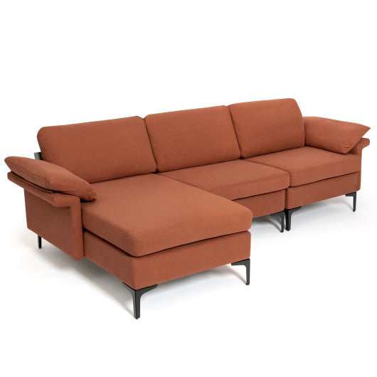 Extra Large Modular L-shaped Sectional Sofa with Reversible Chaise for 4-5 People-Rust Red