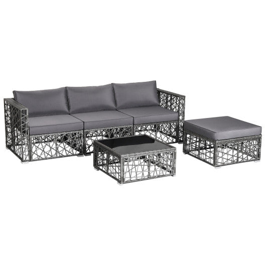 5 Pieces Patio PE Rattan Wicker Sofa Furniture Set-Gray