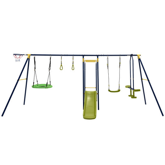 7-in-1 Stable A-shaped Outdoor Swing Set for Backyard