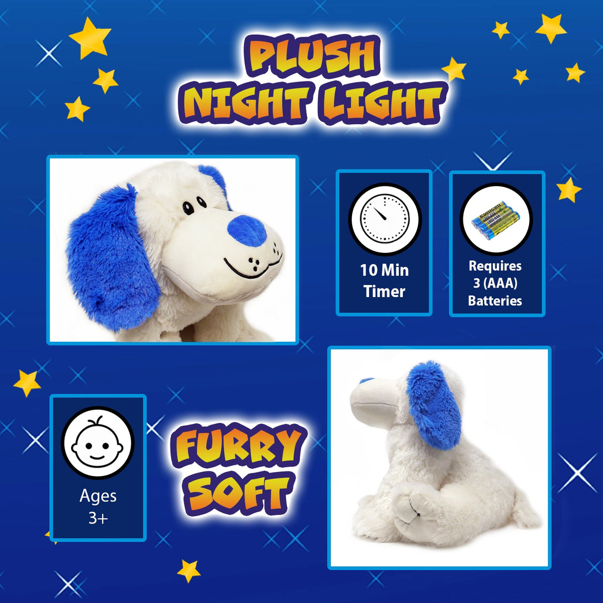 Rainbow Lites Puppy Dog Glow Plush LED Night Light Up Stuffed Animal 2 Pack Set by The Noodley