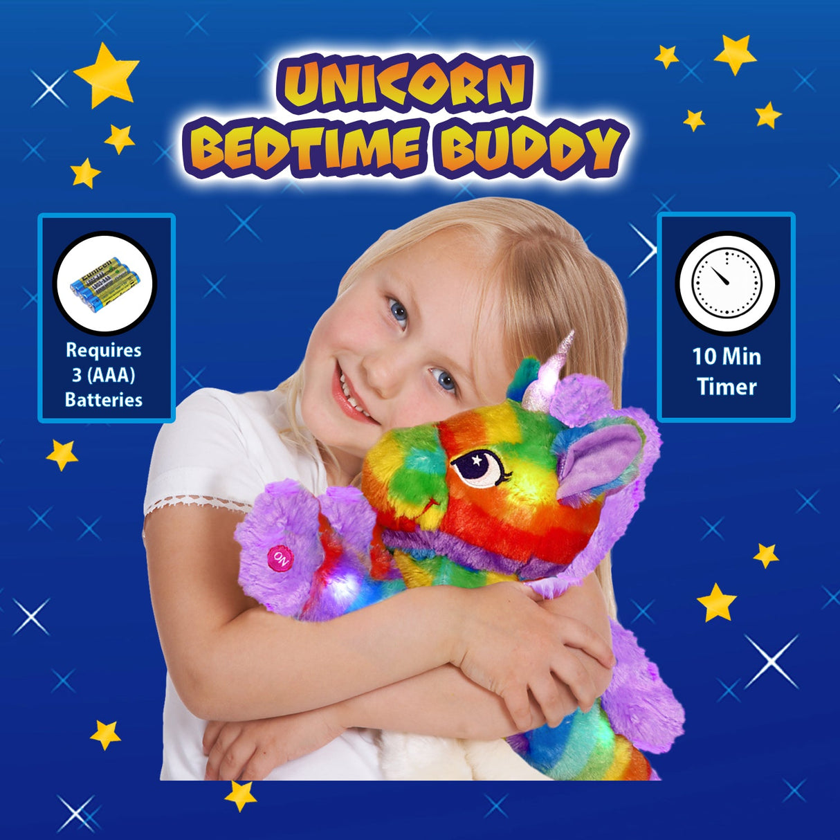 Rainbow Unicorn LED Light Up Stuffed Animal Glow Plush Sleep Toy Night Light for Girls 12 inch by The Noodley