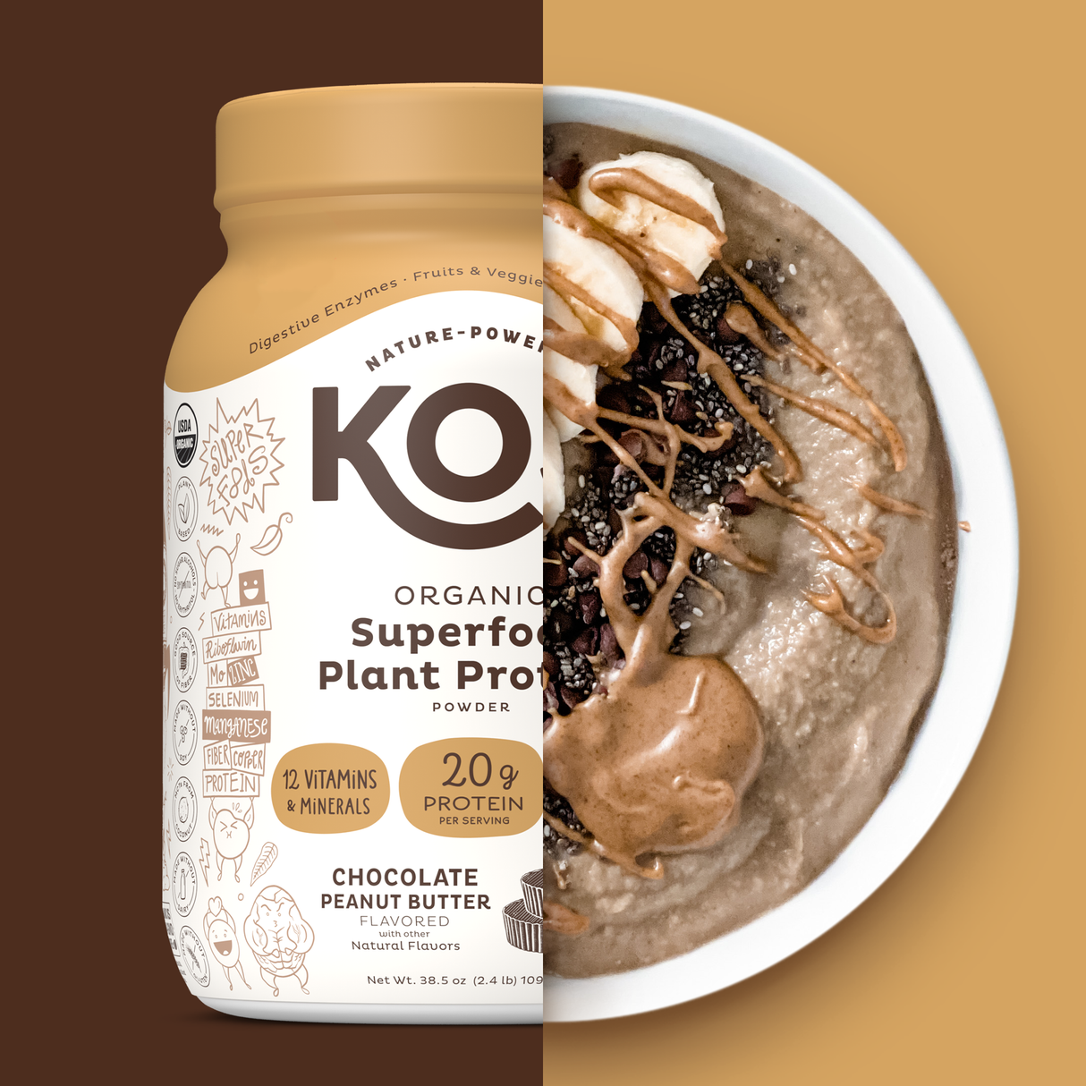 KOS Organic Plant Protein, Chocolate Peanut Butter, 28 Servings by KOS.com