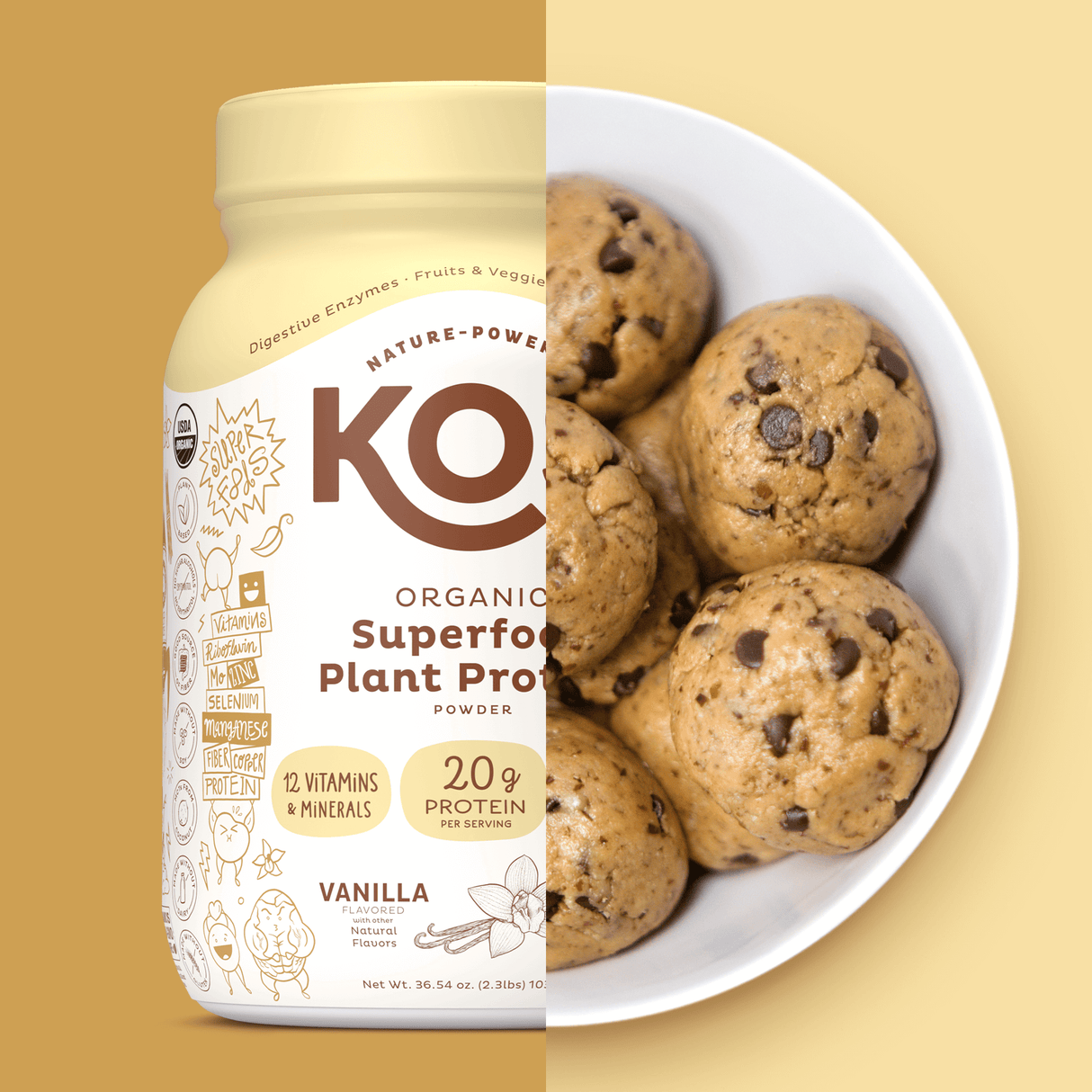 KOS Organic Plant Protein, Vanilla, 28 Servings by KOS.com