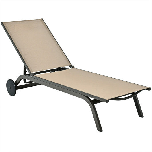 Aluminum Fabric Outdoor Patio Lounge Chair with Adjustable Reclining -Brown