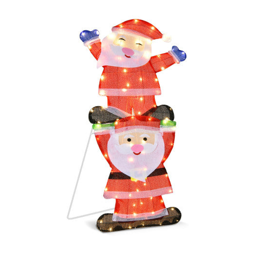 LED Double Santa Yard Christmas Decoration with String Lights and Stakes