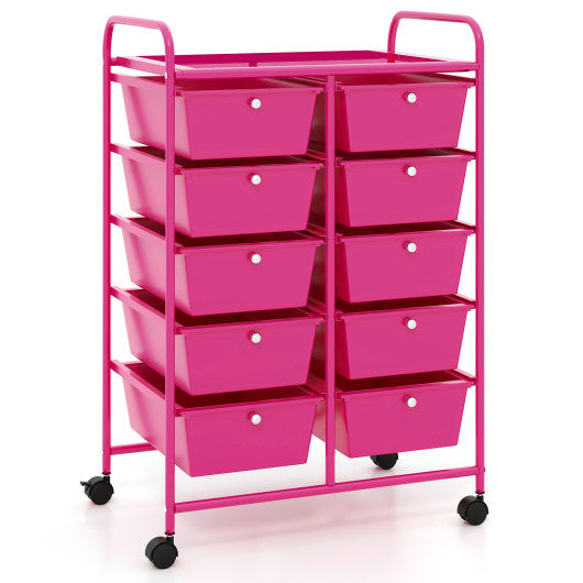 10-Drawer Rolling Storage Cart-Pink