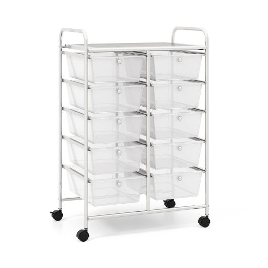 10-Drawer Rolling Storage Cart-Transparent