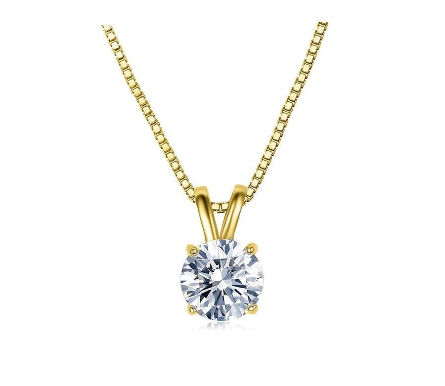 Solid 10K Yellow Gold Round Cut Crystal Pendant by Donatello Gian