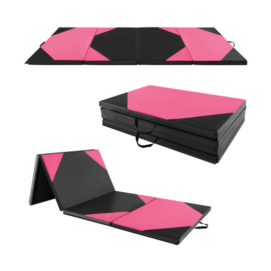 10 Feet x 4 Feet x 2 Inch Folding Exercise Mat with Hook and Loop Fasteners-Black and Pink