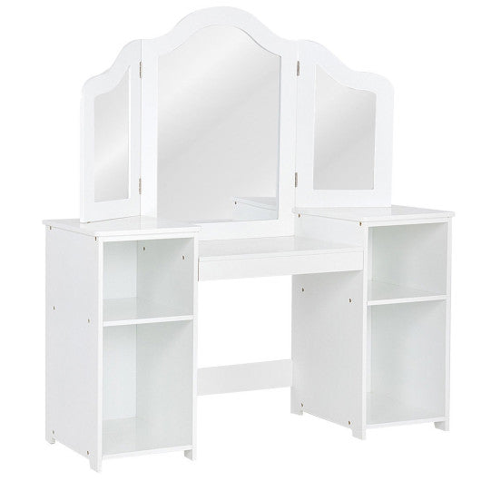 Kids Tri Folding Mirror Makeup Dressing Vanity Table Set-White