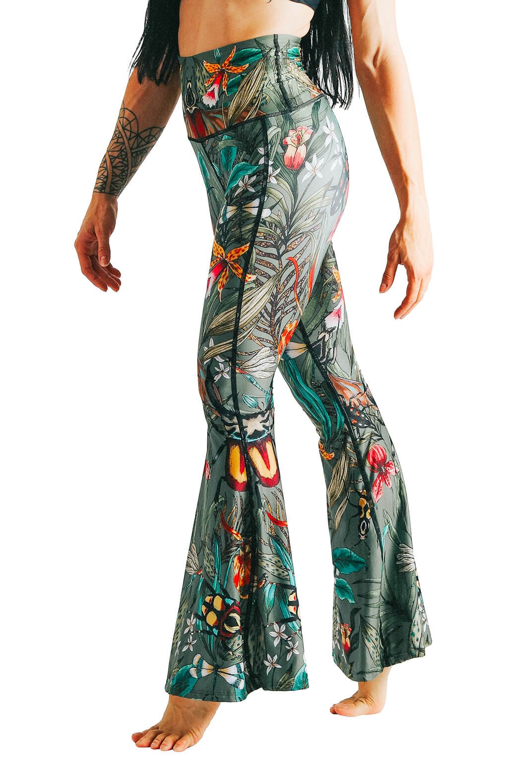 Green Thumb Printed Bell Bottoms by Yoga Democracy