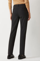 Ecru Designs Mid Waist Hook Button Zip Closure Belt Hoop Straight Solid Crepe Pant by Curated Brands