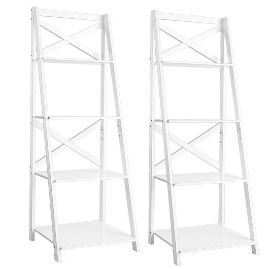 2 Pieces 4-Tier Wood Display Storage Bookshelf Set-White