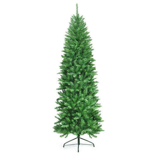 7 Feet PVC Hinged Pre-lit Artificial Fir Pencil Christmas Tree with 150 Lights-7 ft