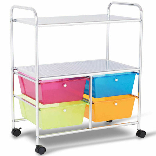 Mobile 4 Drawers Shelves Rolling Storage Cart Rack-Transparent Multicolor