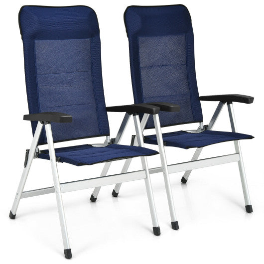 2Pcs Patio Dining Chair with Adjust Portable Headrest-Blue