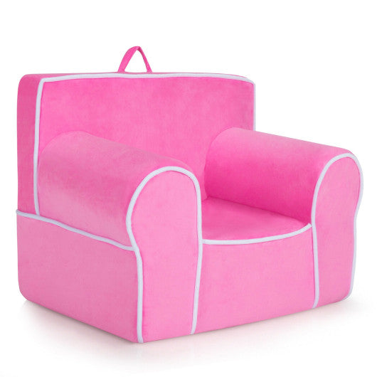 Upholstered Kids Sofa with Velvet Fabric and High-Quality Sponge-Pink