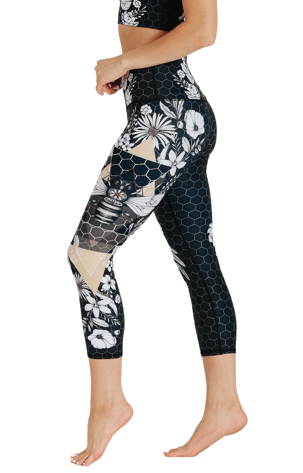 Beeloved Blackout Printed Yoga Crops by Yoga Democracy