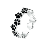 Paw Print Black Enamel Ring - Sterling Silver by PetWithMe