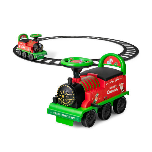 6V Electric Kids Ride On Car Toy Train with 16 Pieces Tracks-Green