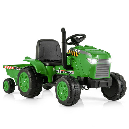 12V Kids Ride On Tractor with Trailer and Remote Control-Green