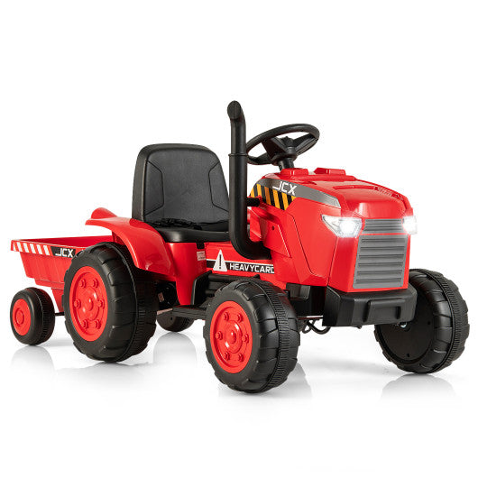 12V Kids Ride On Tractor with Trailer and Remote Control-Red